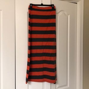 Cotton orange and dark grey long skirt